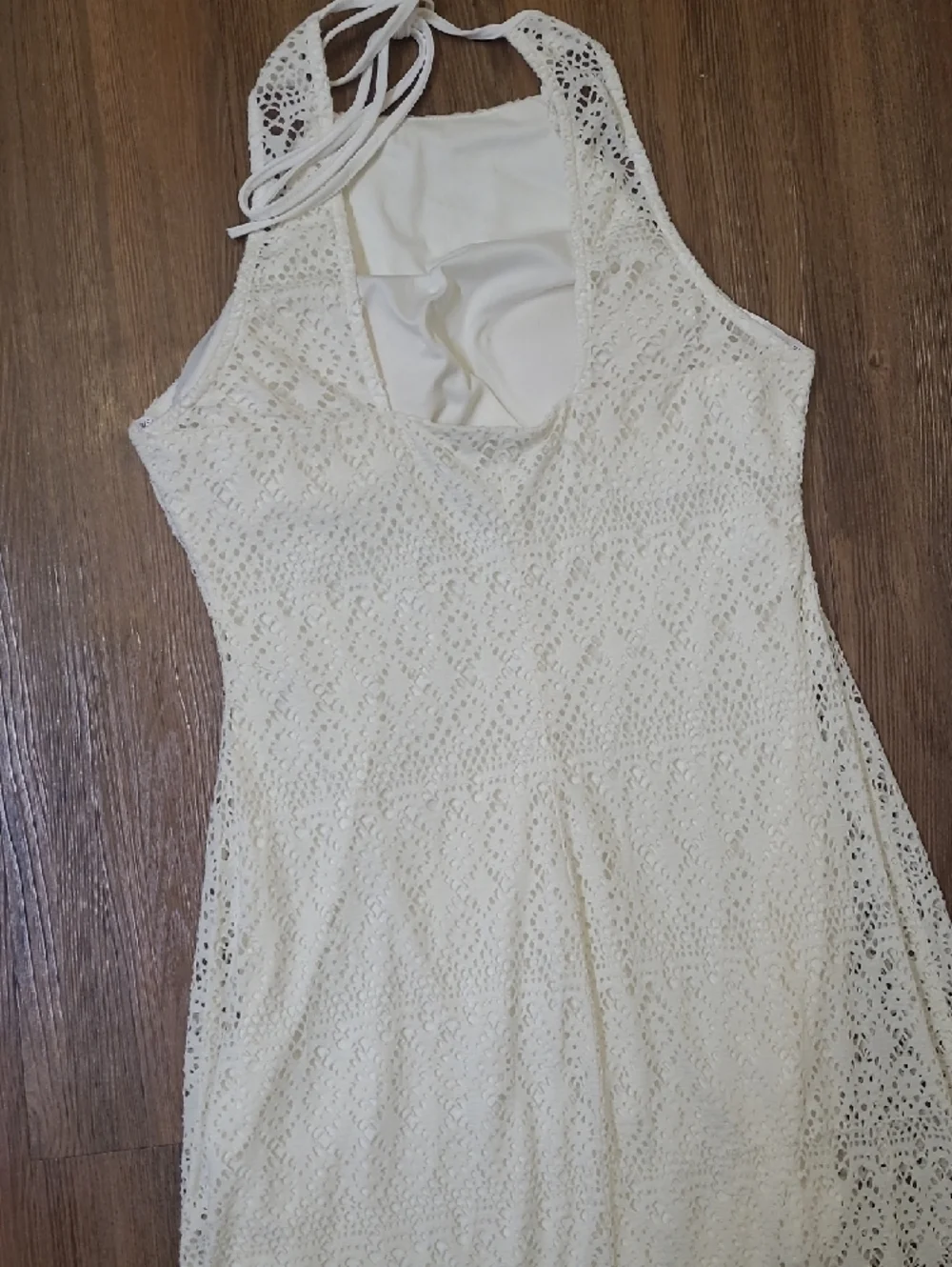 Bisou Bisou Cream Crochet Halter Maxi‎ Dress